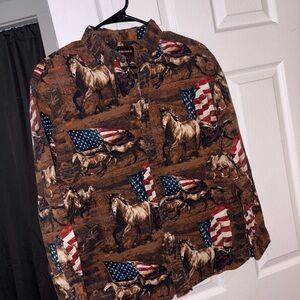 VTG bit and bridle western shirt with horse and flag design
